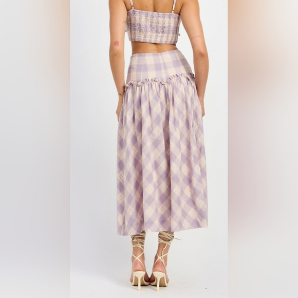 Anthropologie En Saison Light Purple Plaid Midi Skirt - Picture 4 of 5